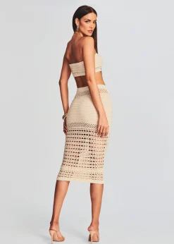 Retrofete Raya Knit Crochet Skirt Ivory/Gold Discount