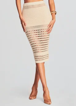 Retrofete Raya Knit Crochet Skirt Ivory/Gold Shop