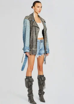 Retrofete Rebel Embellished Leather Jacket Tangier/Silver Sale