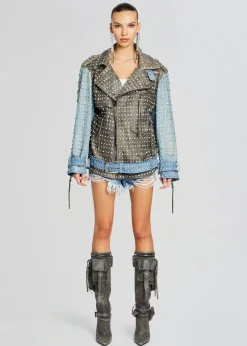 Retrofete Rebel Embellished Leather Jacket Tangier/Silver Sale