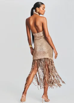 Retrofete Renzo Sequin Crochet Dress Metallic Tannin Hot