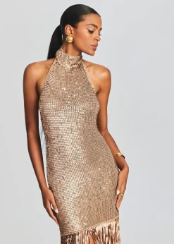 Retrofete Renzo Sequin Crochet Dress Metallic Tannin Hot