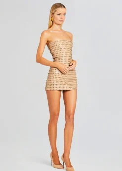 Retrofete Rhya Embellished Leather Dress Nude Clearance