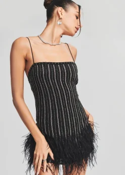 Retrofete Rubina Sequin Feather Dress Black/Silver Shop