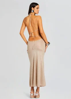 Retrofete Saar Embellished Knit Dress Metallic Gold New