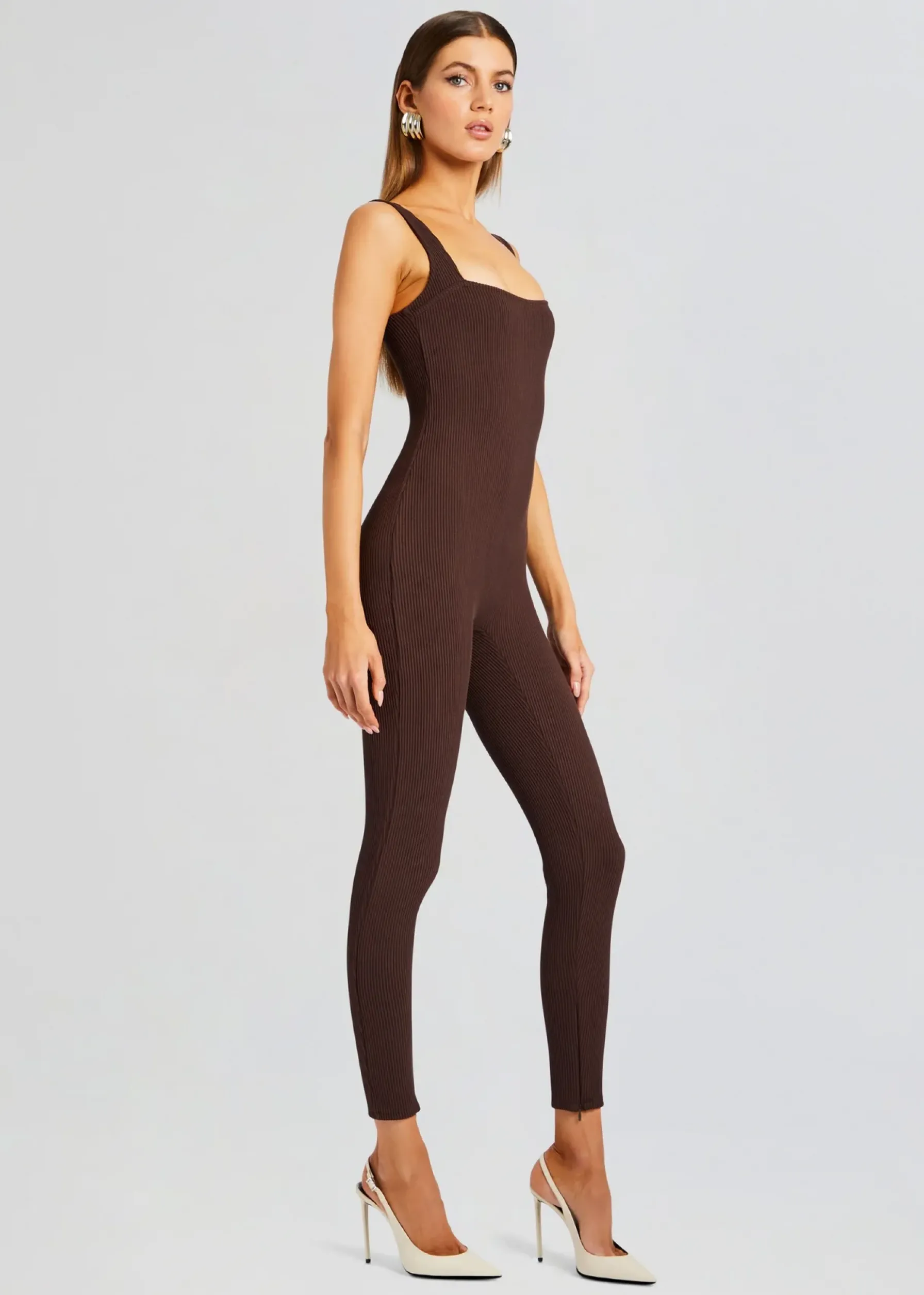 Retrofete Sabrina Sleeveless Enviro Rib Catsuit Brown Outlet