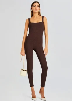 Retrofete Sabrina Sleeveless Enviro Rib Catsuit Brown Cheap