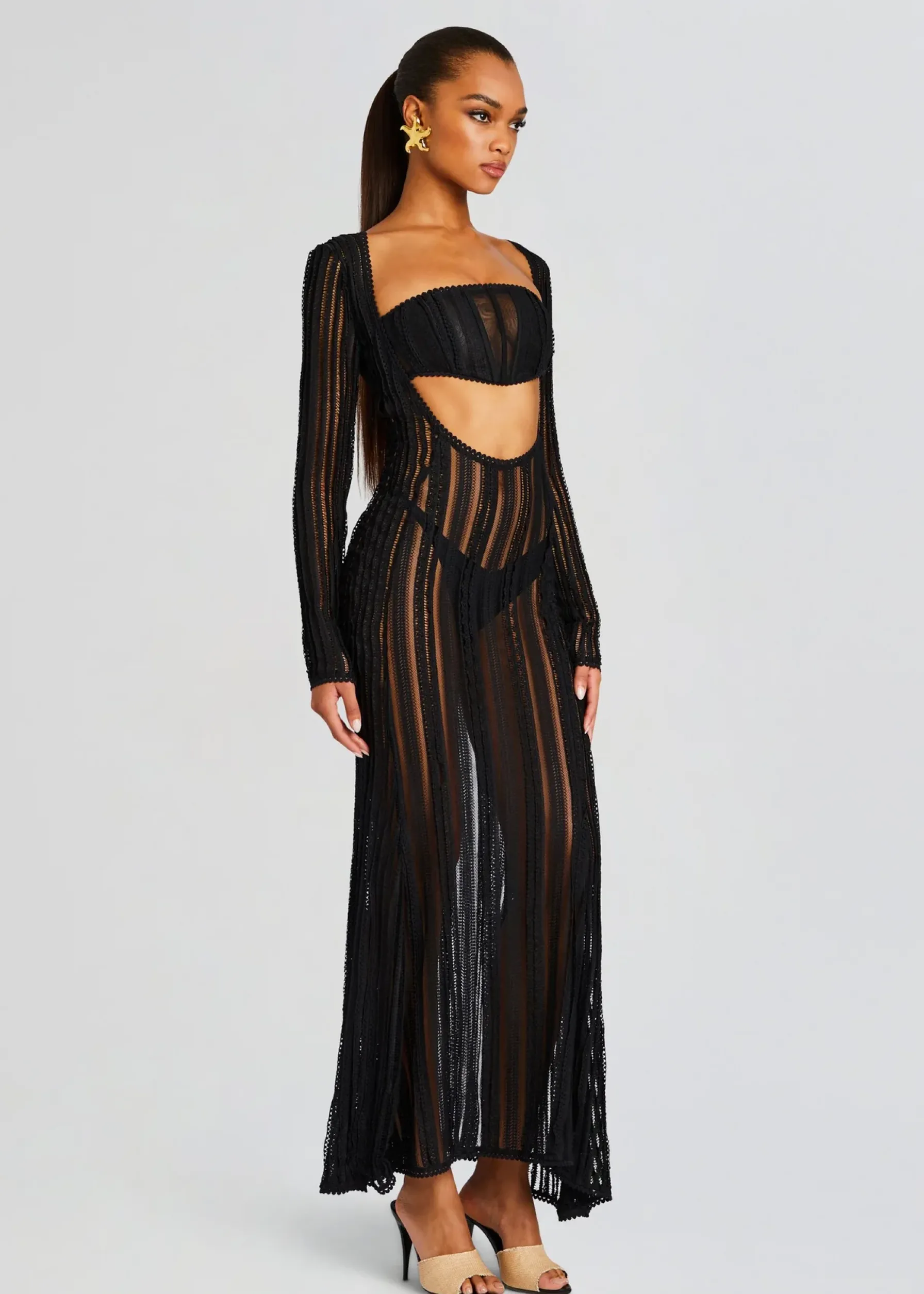 Retrofete Saley Long Dress Black Sham Cheap