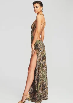 Retrofete Scarlett Silk Chiffon Dress Jungle Leopard New