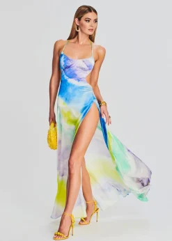 Retrofete Scarlett Silk Dress Watercolor Wave New