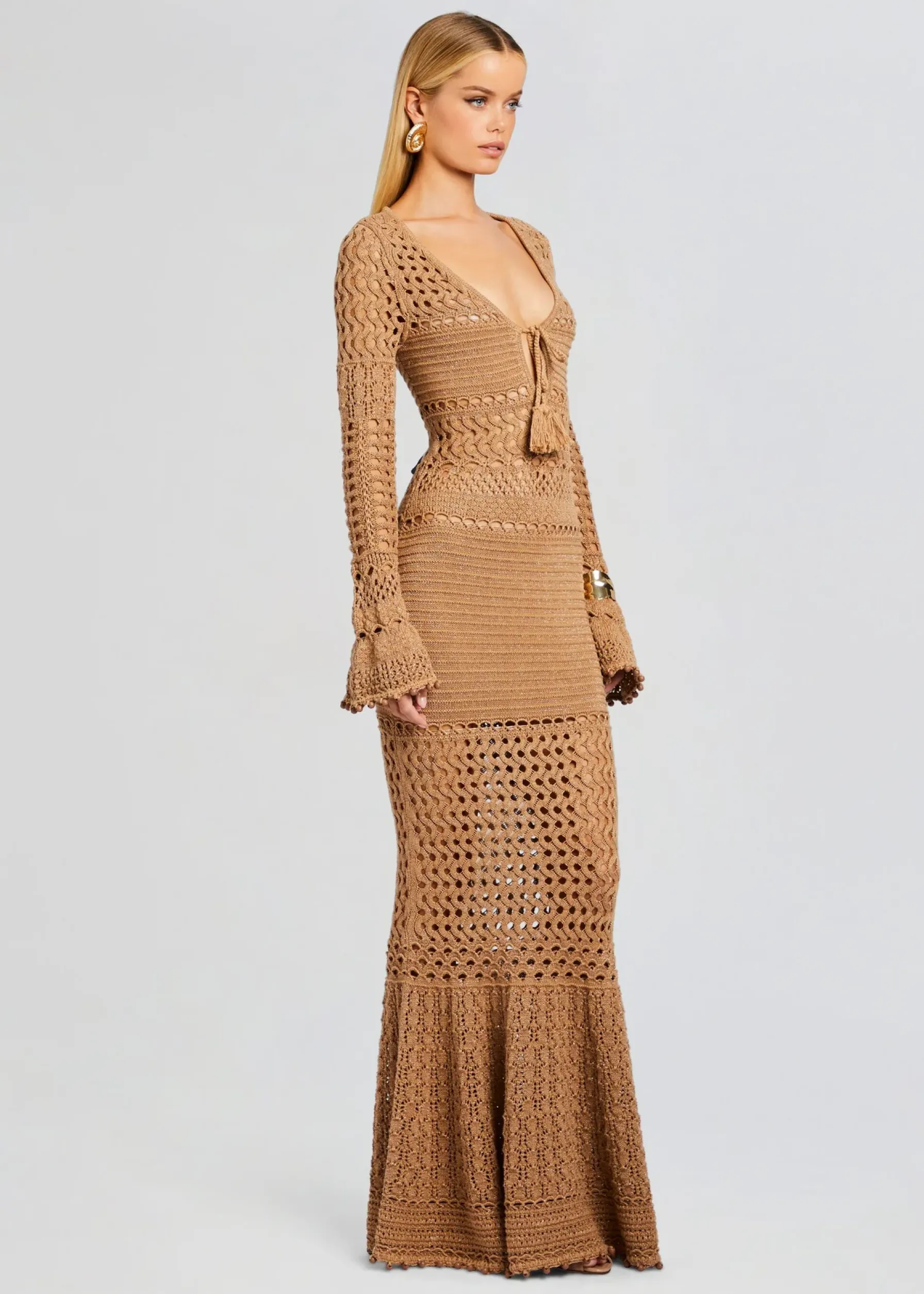 Retrofete Sereno Knit Crochet Dress Metallic Nude Bronze Online
