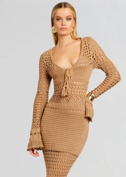 Retrofete Sereno Knit Crochet Dress Metallic Nude Bronze Outlet