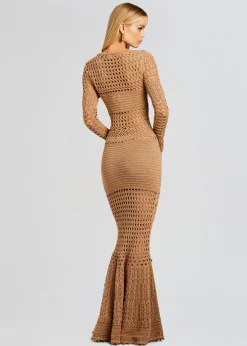 Retrofete Sereno Knit Crochet Dress Metallic Nude Bronze Best