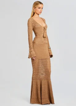 Retrofete Sereno Knit Crochet Dress Metallic Nude Bronze Outlet