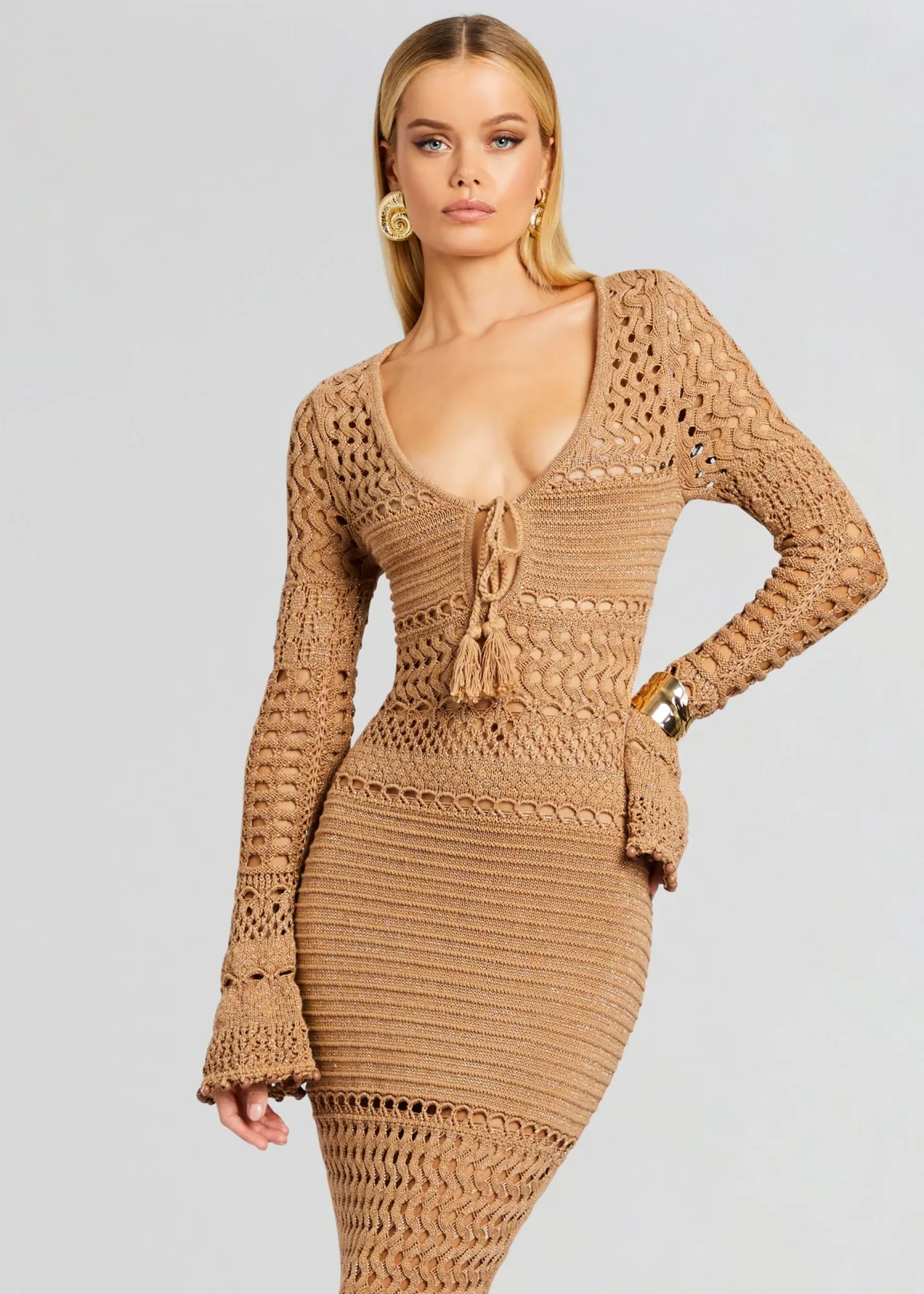 Retrofete Sereno Knit Crochet Dress Metallic Nude Bronze Online