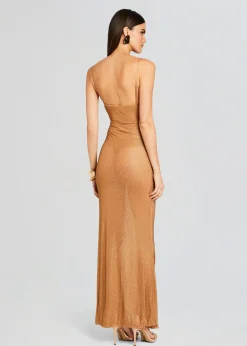 Retrofete Shilo Embellished Silk Dress Tannin New