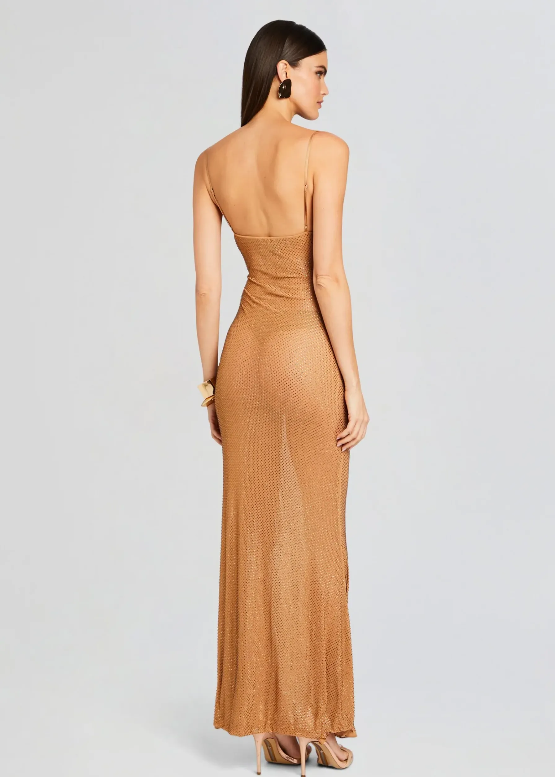 Retrofete Shilo Embellished Silk Dress Tannin New