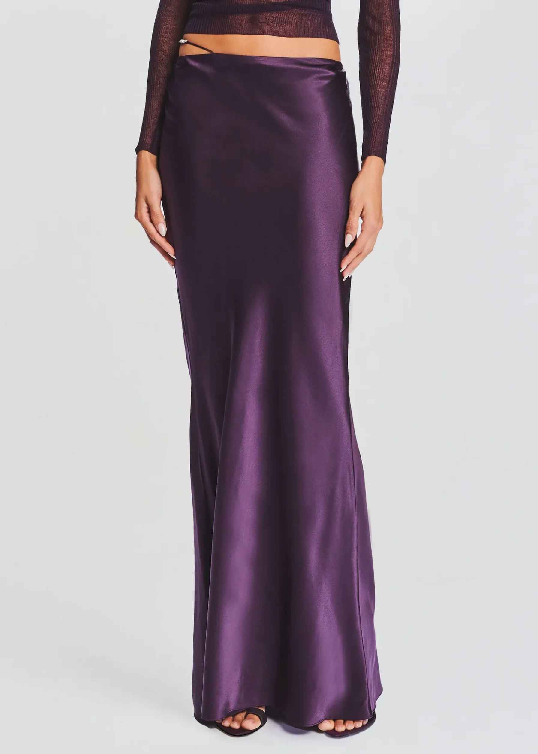Retrofete Silvana Silk Maxi Skirt Eggplant Hot