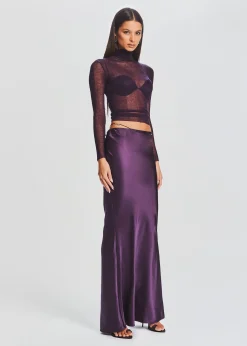 Retrofete Silvana Silk Maxi Skirt Eggplant Hot