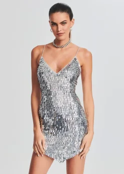 Retrofete Sirena Feather Sequin Dress Silver Feather Sequin Sale