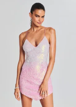 Retrofete Sirena Feather Sequin Dress Iridescent Pink Ombre Outlet