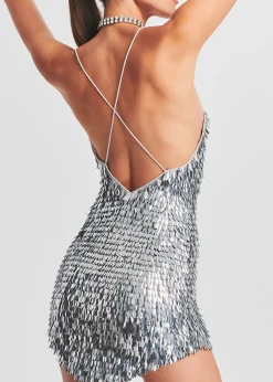 Retrofete Sirena Feather Sequin Dress Silver Feather Sequin Online
