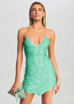 Retrofete Sirena Feather Sequin Dress Mint Aqua Shop