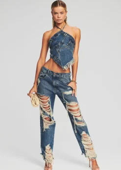 Retrofete Super Distressed Maggie Jean Worn Vintage Blue Cheap