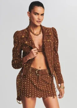 Retrofete Tai Suede Studded Jacket Cognac Cheap
