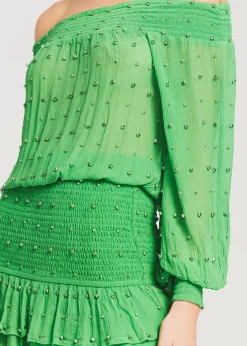 Retrofete Taisha Embellished Silk Chiffon Dress Kelly Green Store