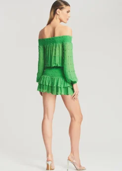 Retrofete Taisha Embellished Silk Chiffon Dress Kelly Green Flash Sale