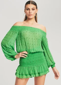 Retrofete Taisha Embellished Silk Chiffon Dress Kelly Green Flash Sale