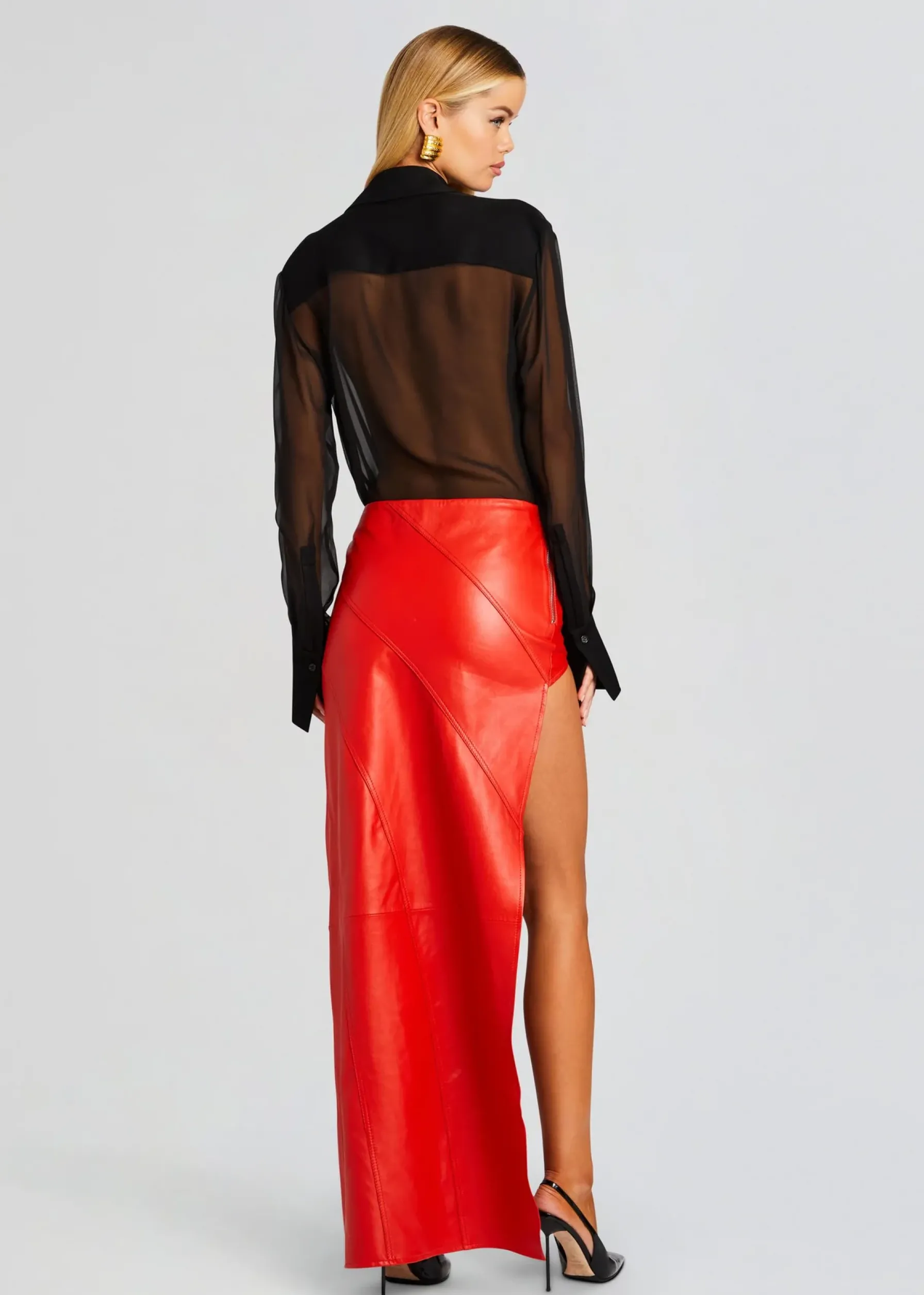 Retrofete Tash Leather Skirt Fiery Red Cheap