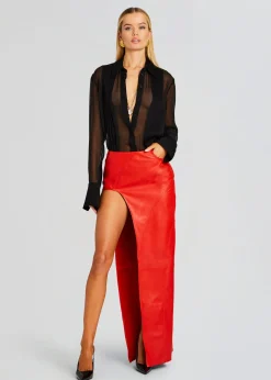 Retrofete Tash Leather Skirt Fiery Red Clearance