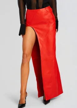 Retrofete Tash Leather Skirt Fiery Red Hot