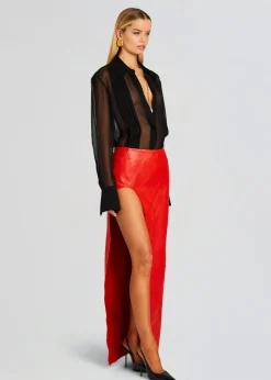 Retrofete Tash Leather Skirt Fiery Red Best Sale