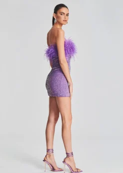 Retrofete Torin Sequin Feather Dress Metallic Lavender Online