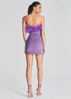 Retrofete Torin Sequin Feather Dress Metallic Lavender Cheap