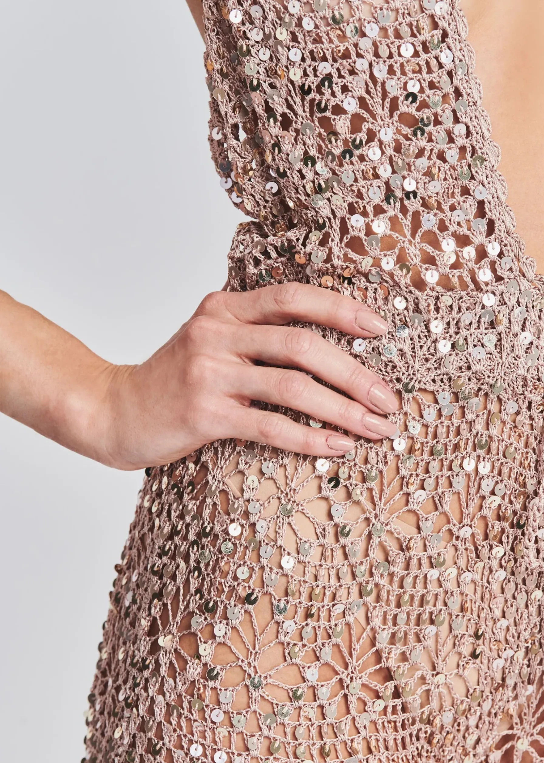 Retrofete Tosca Sequin Crochet Jumpsuit Rose Gold Store