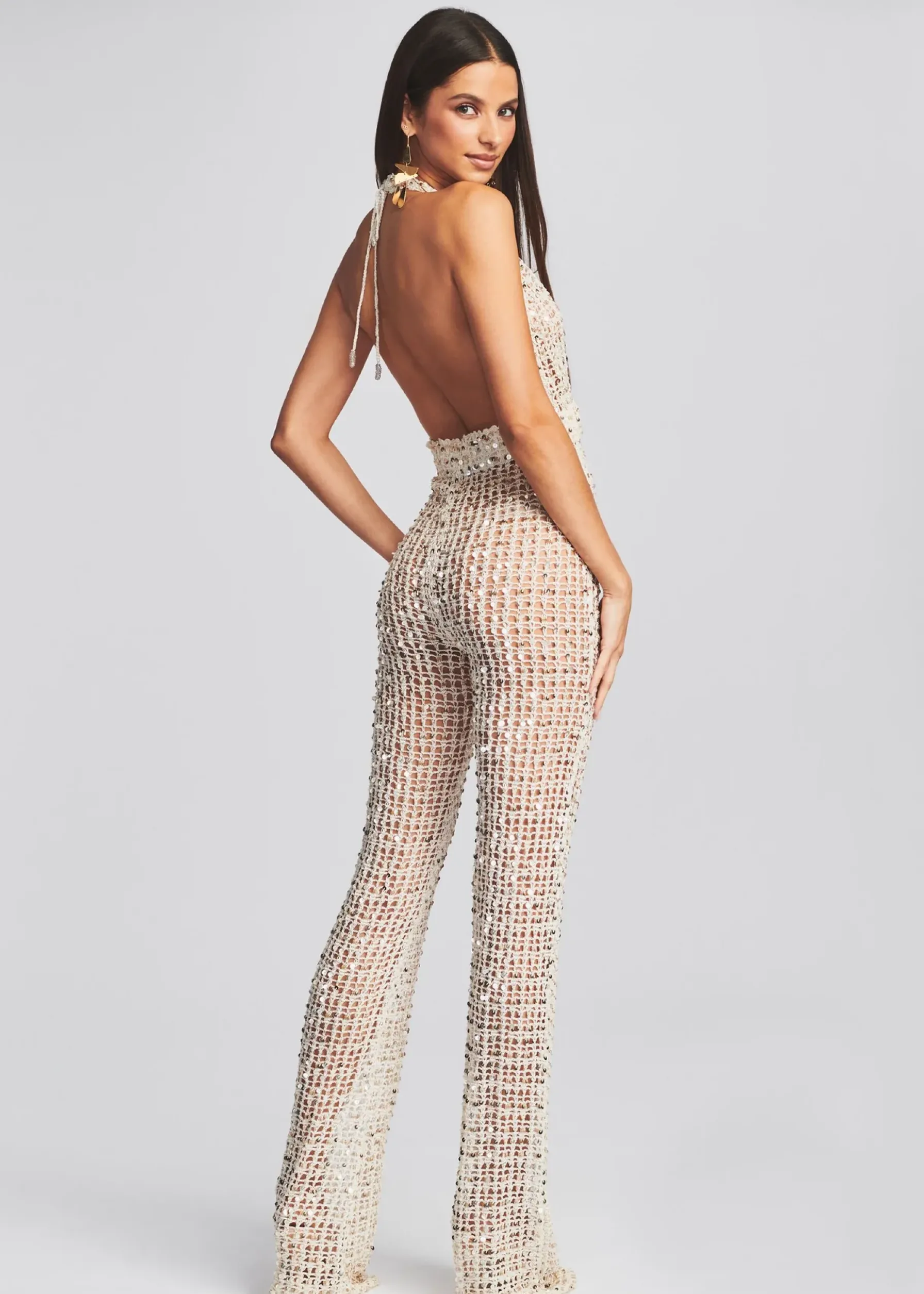 Retrofete Tosca Sequin Crochet Jumpsuit Ivory Gold Cheap