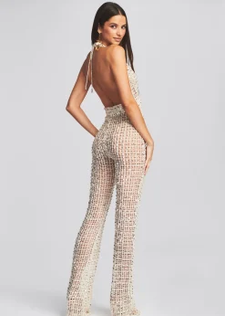 Retrofete Tosca Sequin Crochet Jumpsuit Ivory Gold Outlet