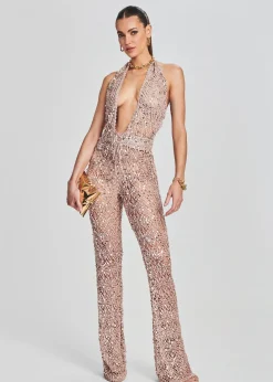 Retrofete Tosca Sequin Crochet Jumpsuit Rose Gold Hot