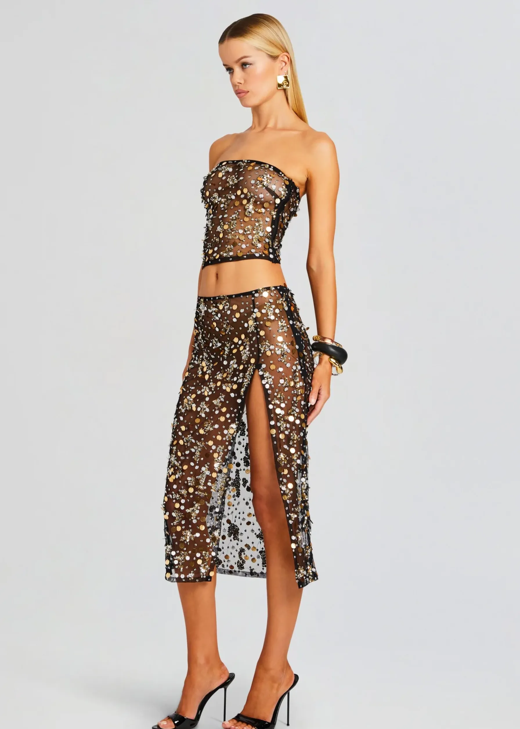 Retrofete Venus Embellished Top Black/Gold Hot