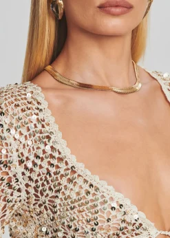 Retrofete Vera Sequin Crochet Top Ivory Gold Discount