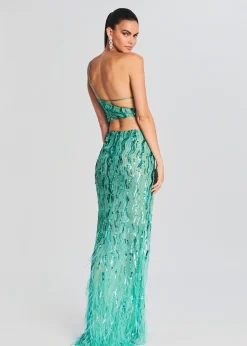 Retrofete Vice Sequin Feather Dress Sea Foam Shop