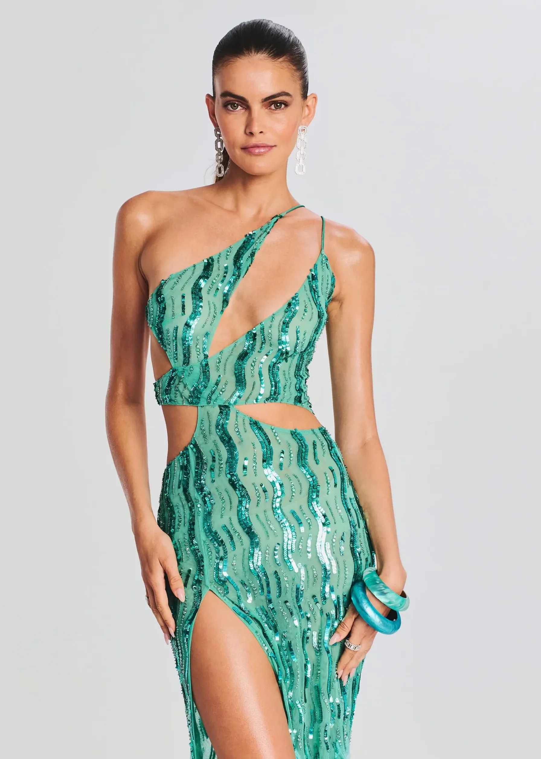 Retrofete Vice Sequin Feather Dress Sea Foam Flash Sale