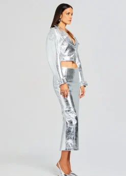 Retrofete Victoria Leather Jacket Silver Outlet