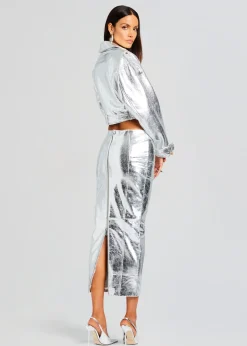 Retrofete Victoria Leather Jacket Silver Online