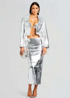 Retrofete Victoria Leather Jacket Silver Online