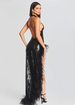 Retrofete Vixen Sequin Feather Dress Black New